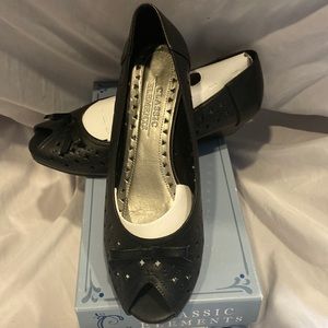 Ashton Black Peep Toes with small wedge.